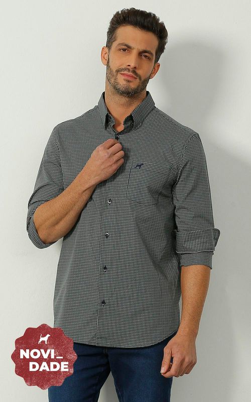 Camisa ML masculina xadrez - XADREZ MARINHO COM JIJOCA