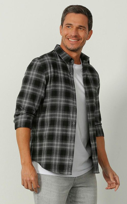 Camisa ML masculina xadrez - XADREZ PRETO COM ACE