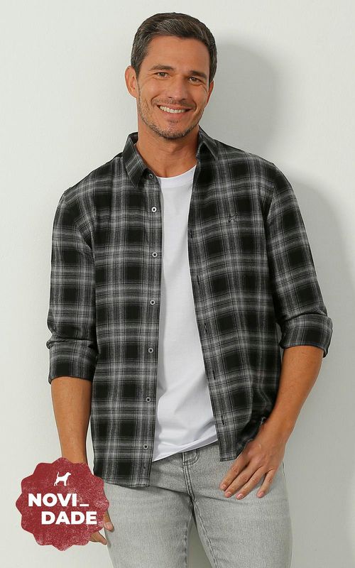 Camisa ML masculina xadrez - XADREZ PRETO COM ACE