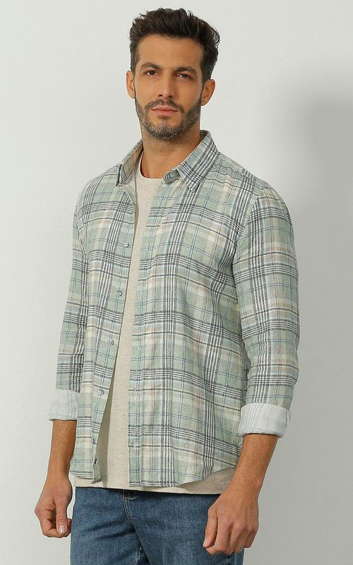 Camisa ML masculina xadrez - XADREZ LAKE COM OFF WHITE