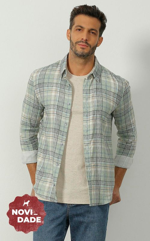 Camisa ML masculina xadrez - XADREZ LAKE COM OFF WHITE