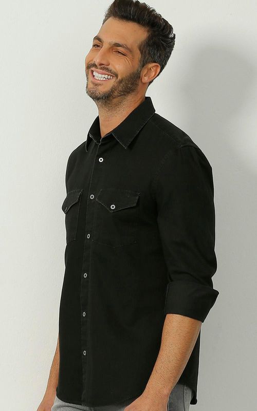 Camisa Manga Longa Slim - PRETO