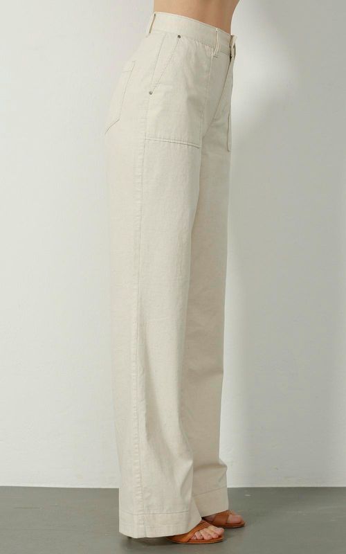 Calça Feminina Sarja e Linho Wide Leg Premium - NATURAL