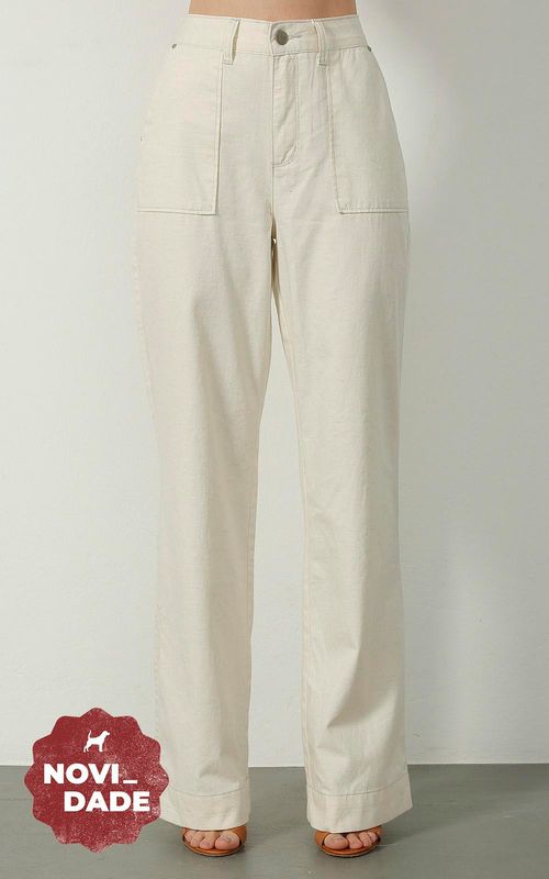 Calça Feminina Sarja e Linho Wide Leg Premium - NATURAL