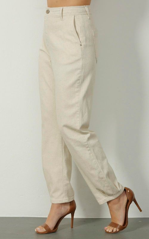 Calça Feminina Sarja Mom Premium - NATURAL