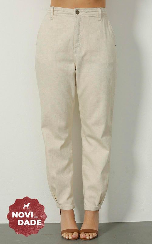 Calça Feminina Sarja Mom Premium - NATURAL