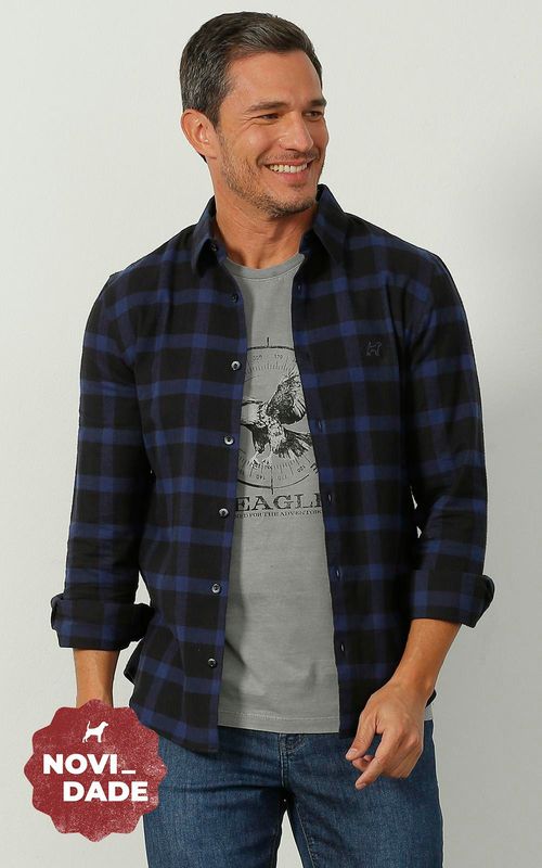 Camisa ML masculina xadrez - XADREZ SOCCER COM PRETO