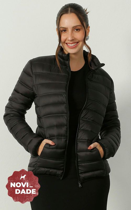 Jaqueta puffer fem. básica com bolsos. - PRETO