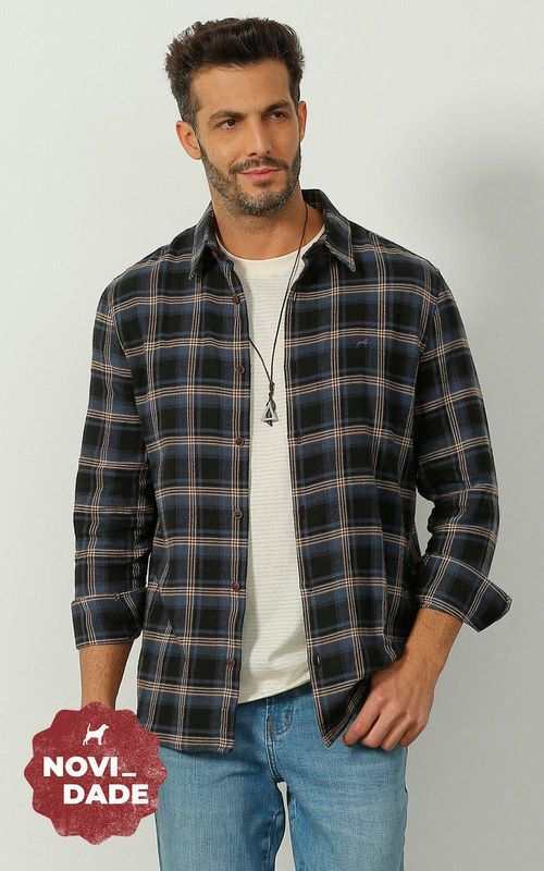 Camisa ML masculina xadrez - XADREZ PRETO COM COUNTRY