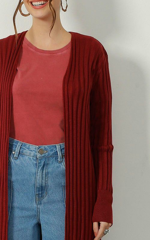 Cardigan de tricot alongado canelado - DALLAS