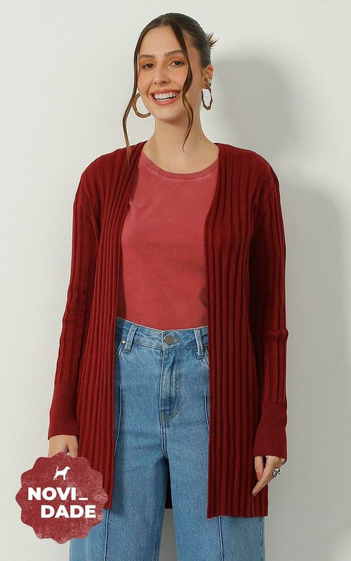 Cardigan de tricot alongado canelado - DALLAS