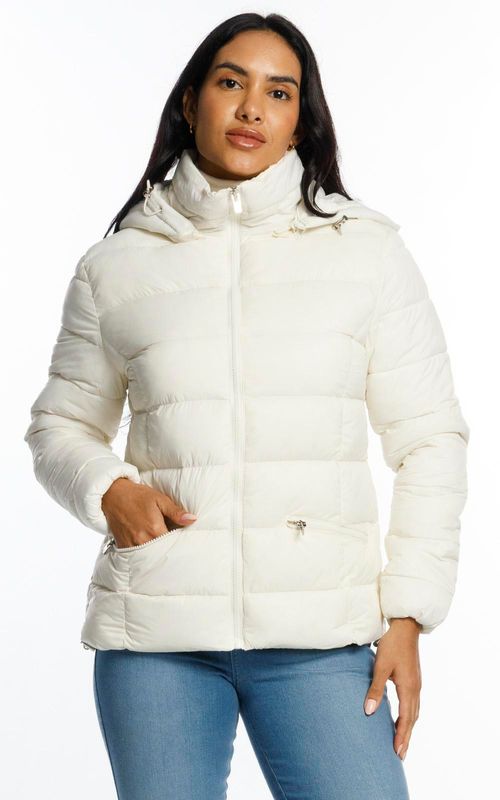 Jaqueta puffer fem. com capuz removível. - OFF-WHITE
