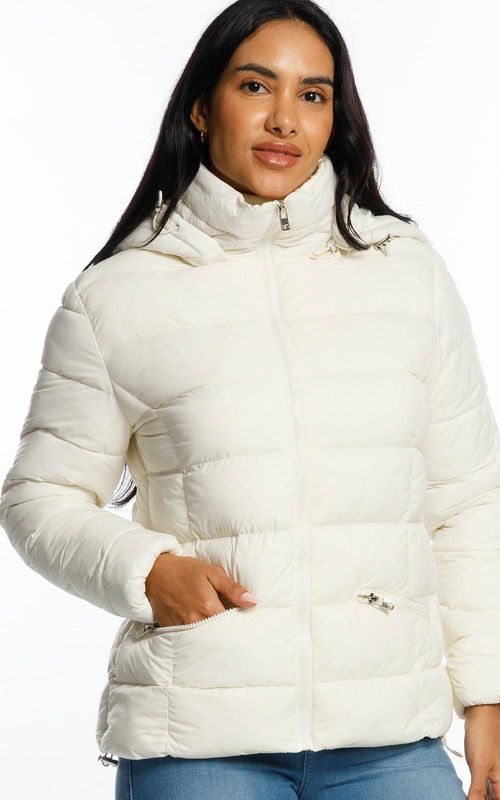 Jaqueta puffer fem. com capuz removível. - OFF-WHITE