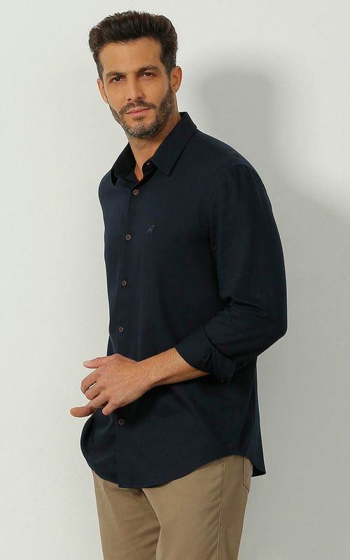 Camisa Masculina Manga Longa Slim - Azul Marinho