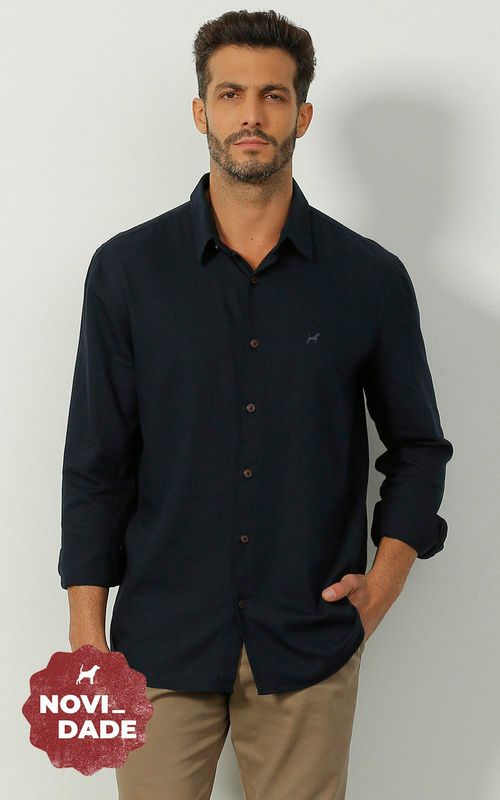 Camisa Masculina Manga Longa Slim - Azul Marinho