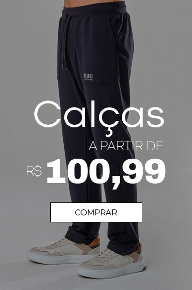 Banner promocional de calças de alta qualidade a partir de R$ 100,99