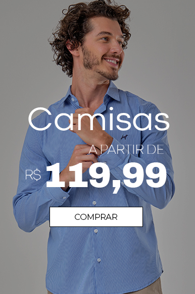 Banner promocional de camisas elegantes a partir de R$ 71,99